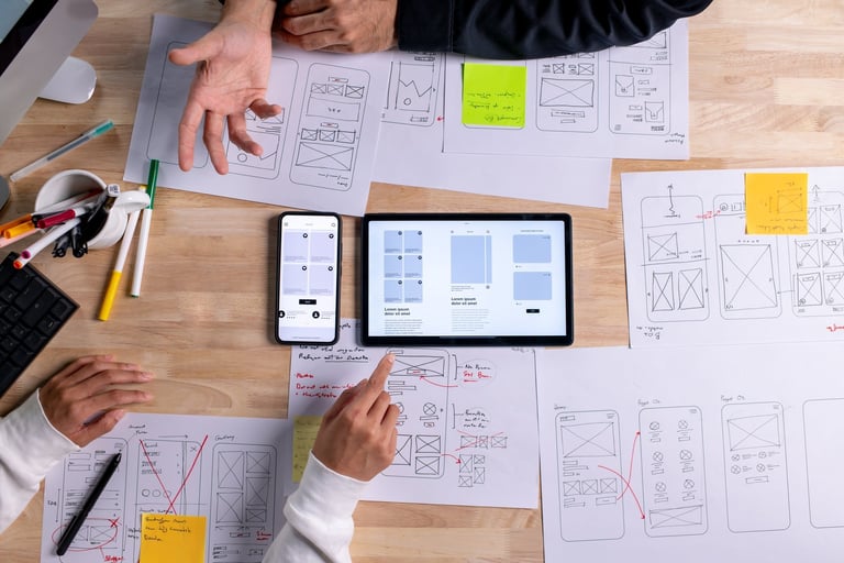 UX UI designers discussing wireframes